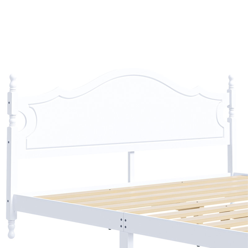 Structure de très grand lit avec tête de lit, lit plateforme en bois de style rétro avec support en lattes de bois, structure de lit très grand sans sommier, assemblage facile, blanc