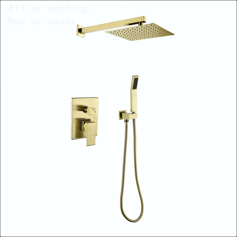 10-Inch Wall Mounted Rain Shower System with Handheld, Brushed Gold, Gold