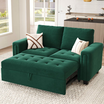 Shavera Velvet Modular Sectional Loveseat Sleeper Sofa With Pull Out Couch Bed For Living Room Apartment