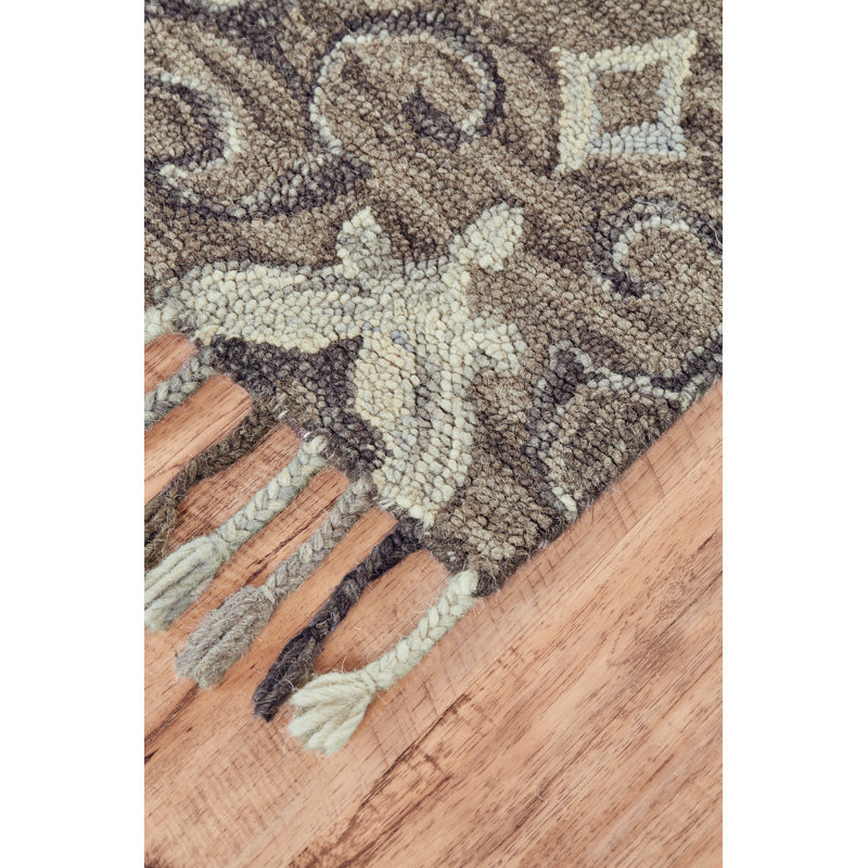 Tapis gris / ivoire en laine touffeté à la main Florence, Rectangle 5 pi x 8 pi