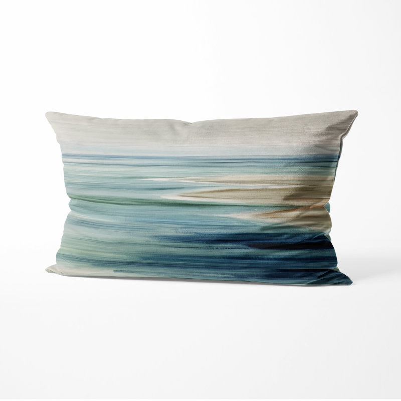 Coussin décoratif imprimé plage - bleu vert, H 12 po x l 20 po