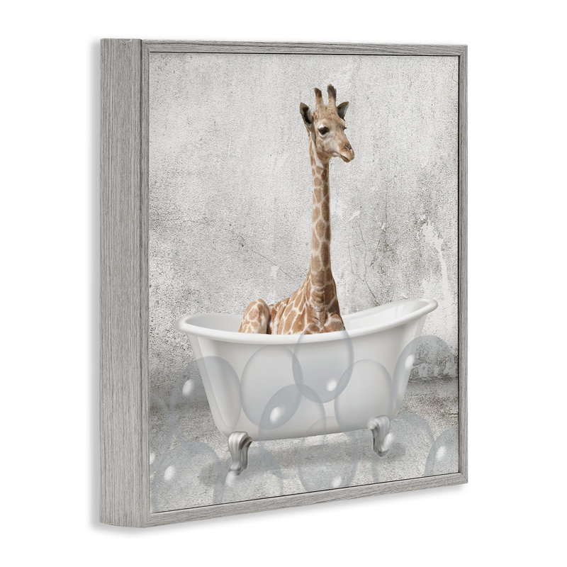 Bébé girafe à l'heure du bain, H 12 po x l 12 po, Estampe numérique Farmhouse
