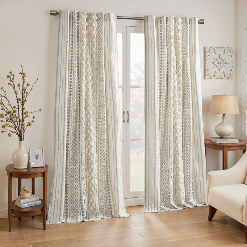 Cutrer Cotton Room Darkening Curtain Panel, 50" W x 84" L, Gray/Beige