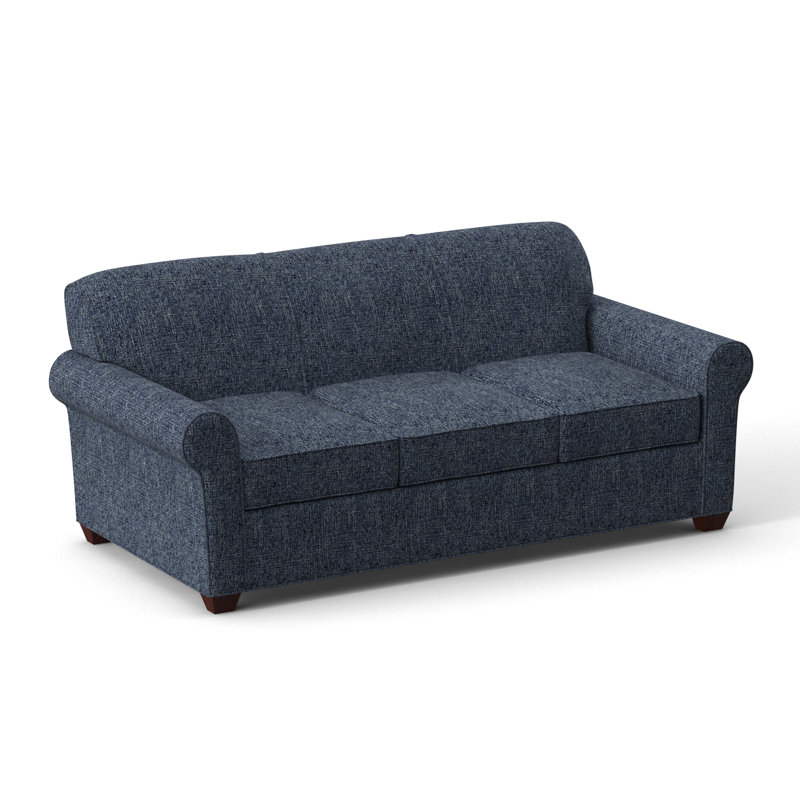 Finn 83" Rolled Arm Sofa Bed with Reversible Cushions, Empire Mahogany, Connelly Blue Jay, Hybrid
