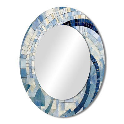 Gold Constructing Blue Realms IV - Blue Modern Oval Wall Mirror