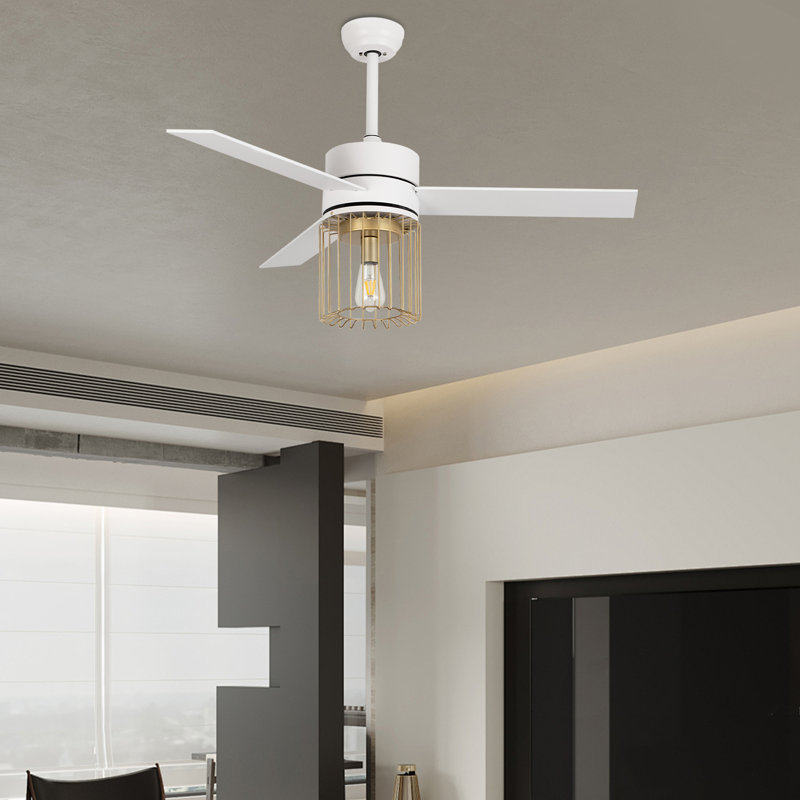 Ventilateur de plafond d'intérieur moderne en bois à 3 pales de 48 pouces avec télécommande pour bureau de chambre à coucher