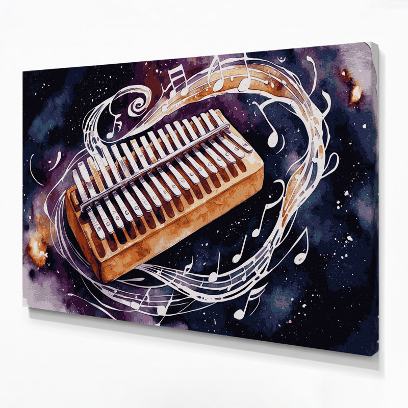 «Music Kalimba», art mural sur toile mauve, H 11 po x l 14 po