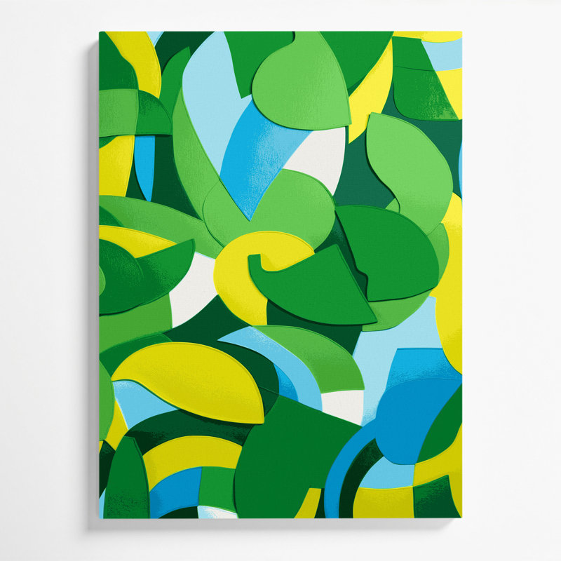 «Abstract Shapes 57», art mural sur toile verte, H 36 po x l 24 po