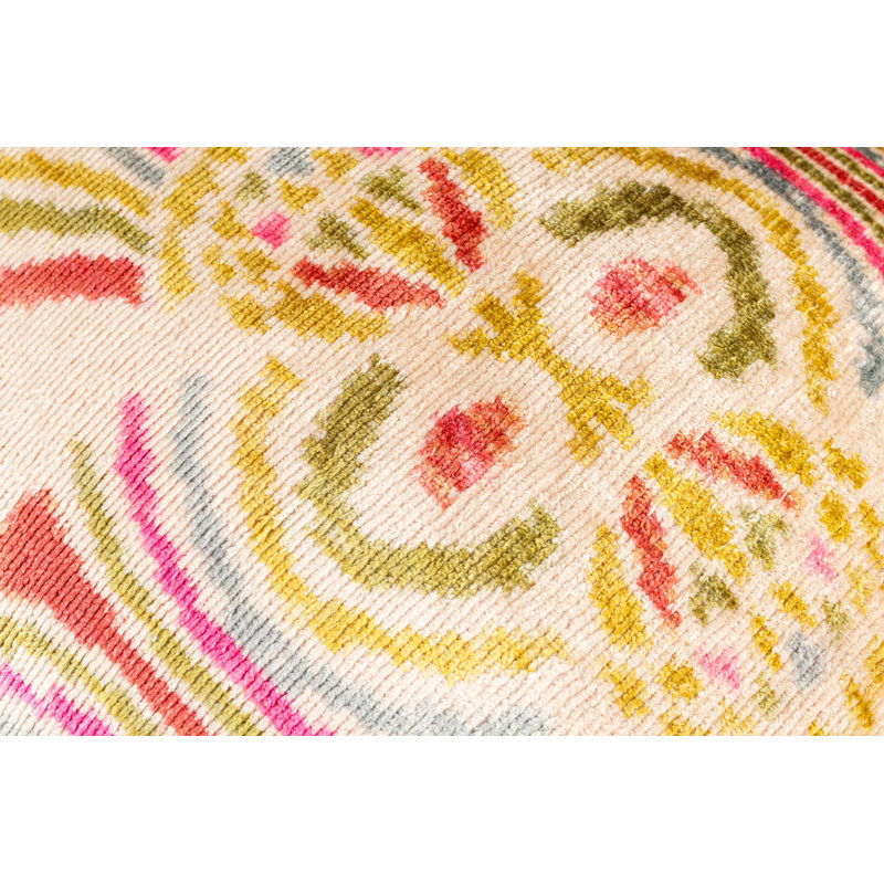Silk Lumbar Rectangular Pillow Cover & Insert, Beige/Pink/Geometric