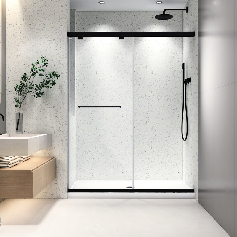 Shower Door 6076 Inch - Matte Black, Double Sliding, 8Mm Tempered Glass, Nano Easy Clean, , Protection Layer Black Glass With Cleaning, - Defence Covering