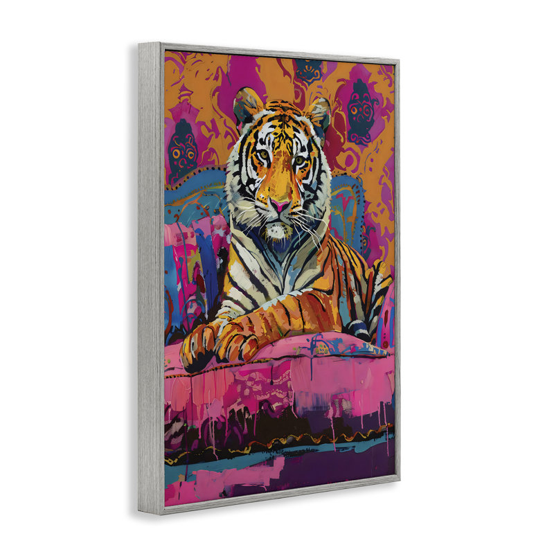 Estampe numérique allongée sur un tigre sur une toile orange, design par LSR Design Studio, Estampe numérique Farmhouse