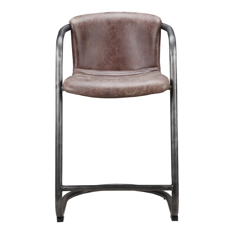 Freeman Bar Stool, Counter Stool (25" Seat Height), Brown Genuine Leather