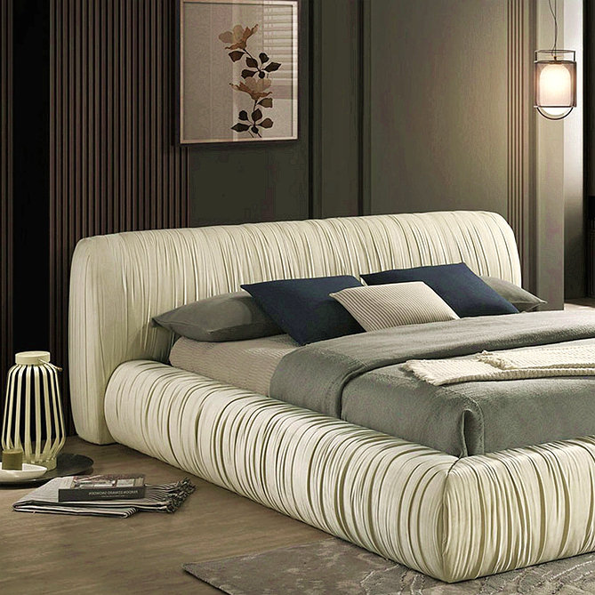 Lit plateforme tapissier en tissu de couleur ivoire lit plateforme