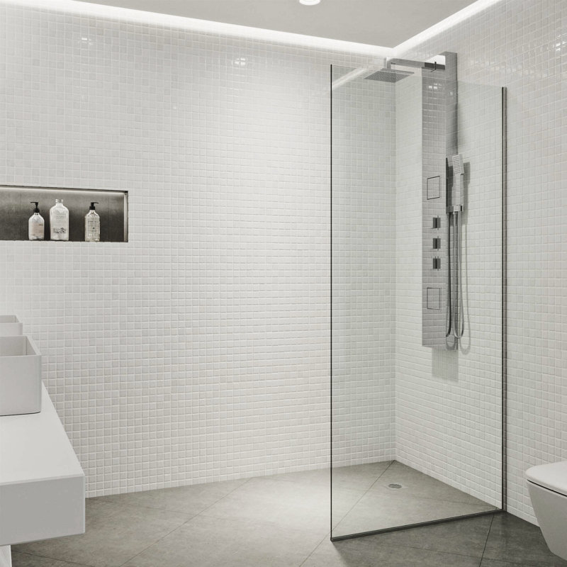 Zenith 34" W x 74" H Fixed Frameless Shower Screen with 3/8" Glass, Chrome Clear