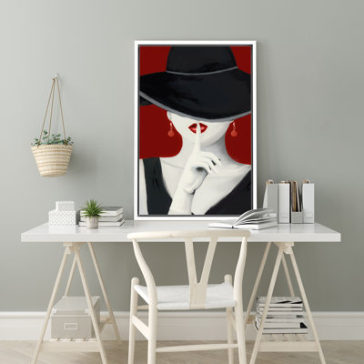 Glamour " IDEA4wall framed canvas print wall art elegant woman with red lipstick & earrings people fashion illustrations modern art glam portrait dramatic ultra for living room, bedroom, office " Graphic Art Print