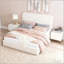 Grand lit tapissier avec tête de lit haute de 52 po Canter, simplicité élégante, aucun sommier nécessaire, assemblage facile, très grand lit, chenille blanc perle-612394978