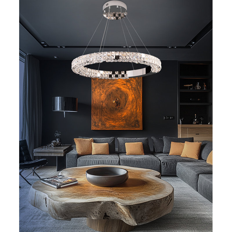 Luminaire suspendu moderne en cristal avec anneau à intensité variable de 32 po Shackelford