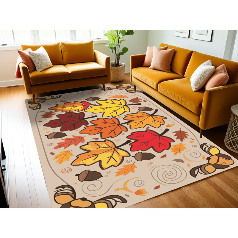 East Urban Home Washable Thanksgiving Fall Season Holiday Rug, Rectangle 5' x 8'