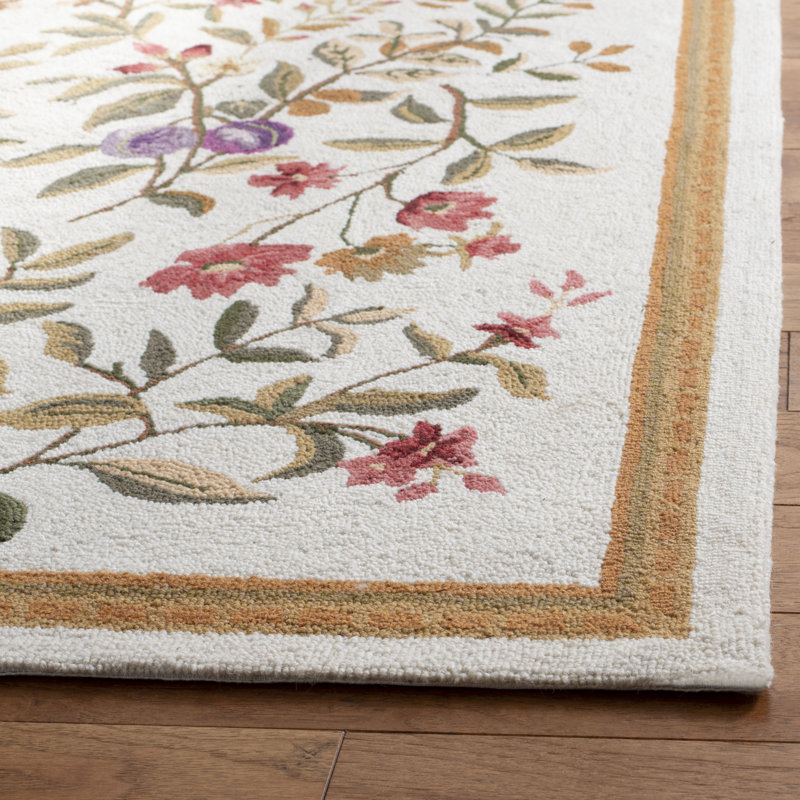 Kinchen Hand Hooked Wool Pile Floral Rug, Runner 2'6" x 10'