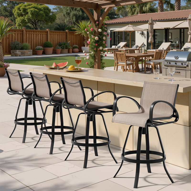 Tabouret de bar pivotant en aluminium avec dossier Sunbrella, Ashes