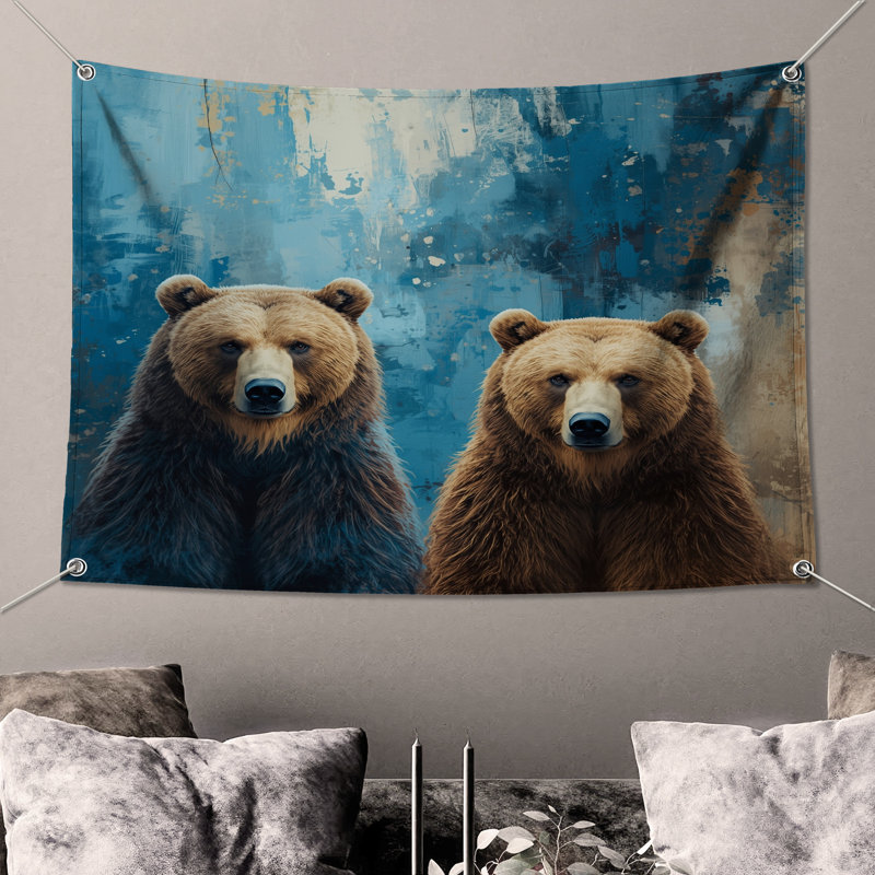 Tapisserie murale "Deux ours bruns" - Décoration murale ours, 68in H x80in W with 4 Grommets