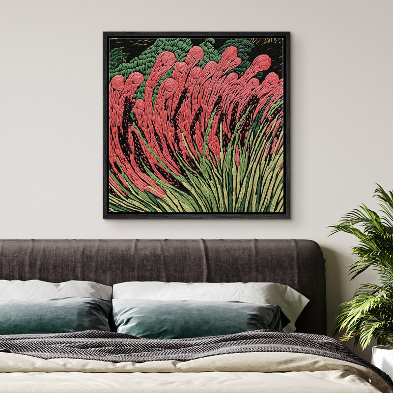 Impression sur toile Stitch Green Plants, Noir, H 24 po x l 24 po