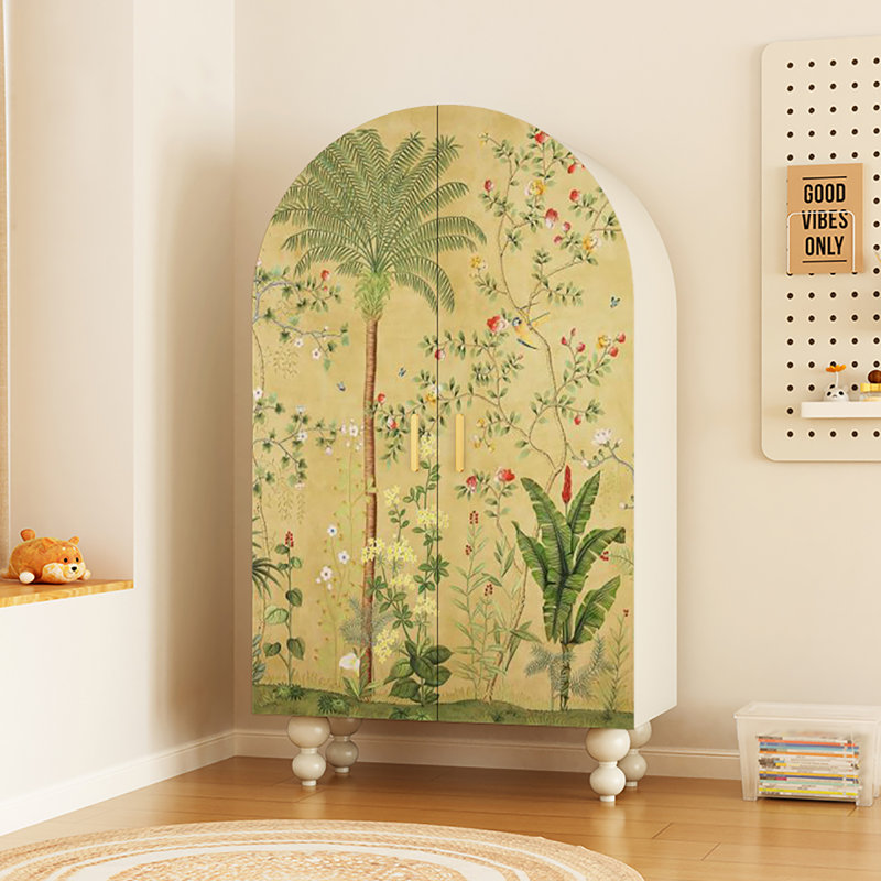 Garde-robe de chambre à coucher à portes doubles, Blanc / multicolore