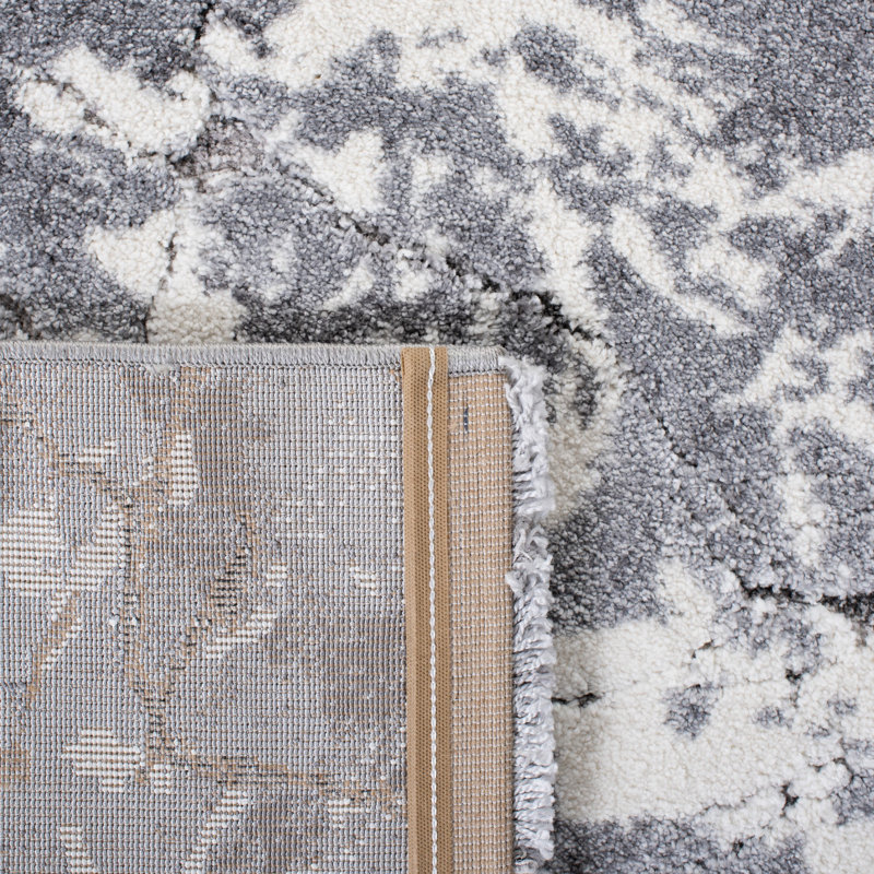 Abstract Gray/Ivory Area Rug, Square 6'7"