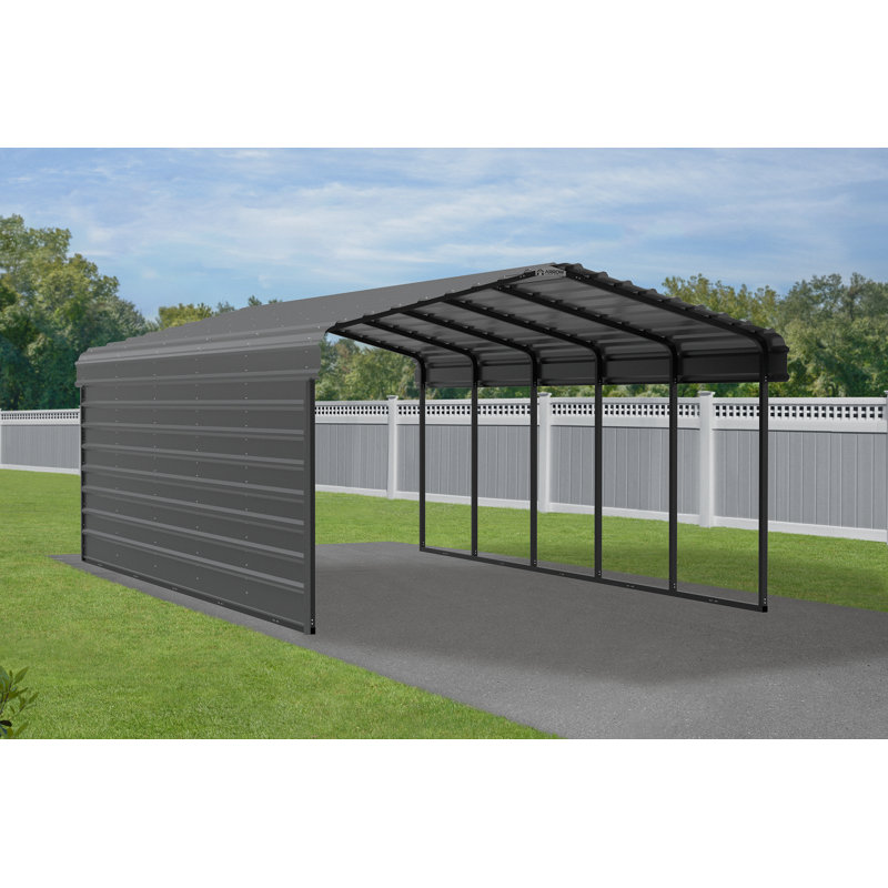 Abri d'auto en acier avec 1 paroi latérale, 12 x 24 x 7, Noir
