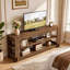 Meuble télé 63 po en bois massif avec tablettes de rangement, console multimédia à 3 niveaux pour salon, appartement