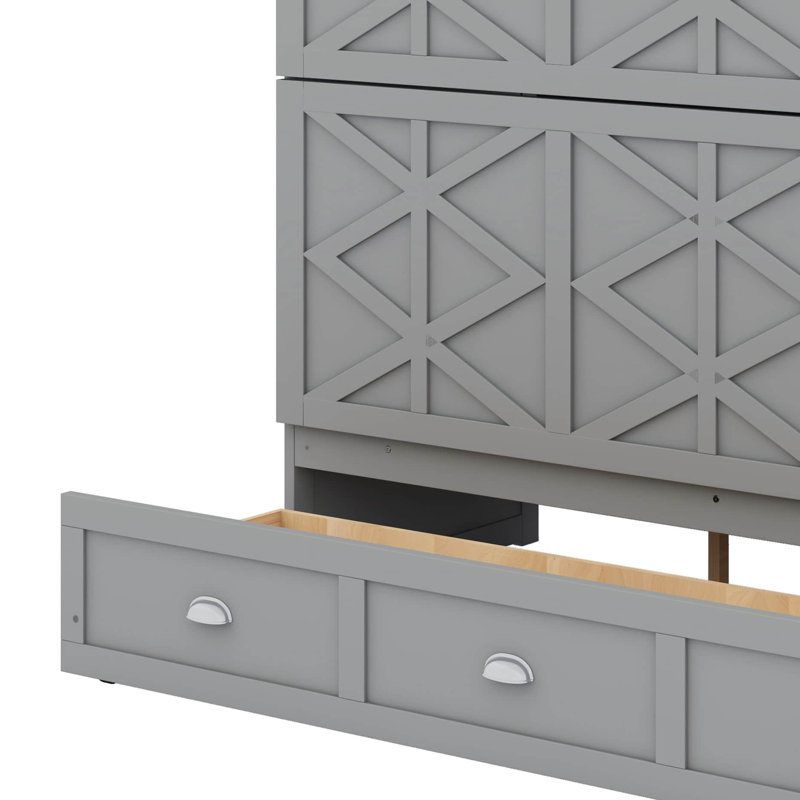 Grand lit escamotable avec tiroirs et port USB, Gris brossé
