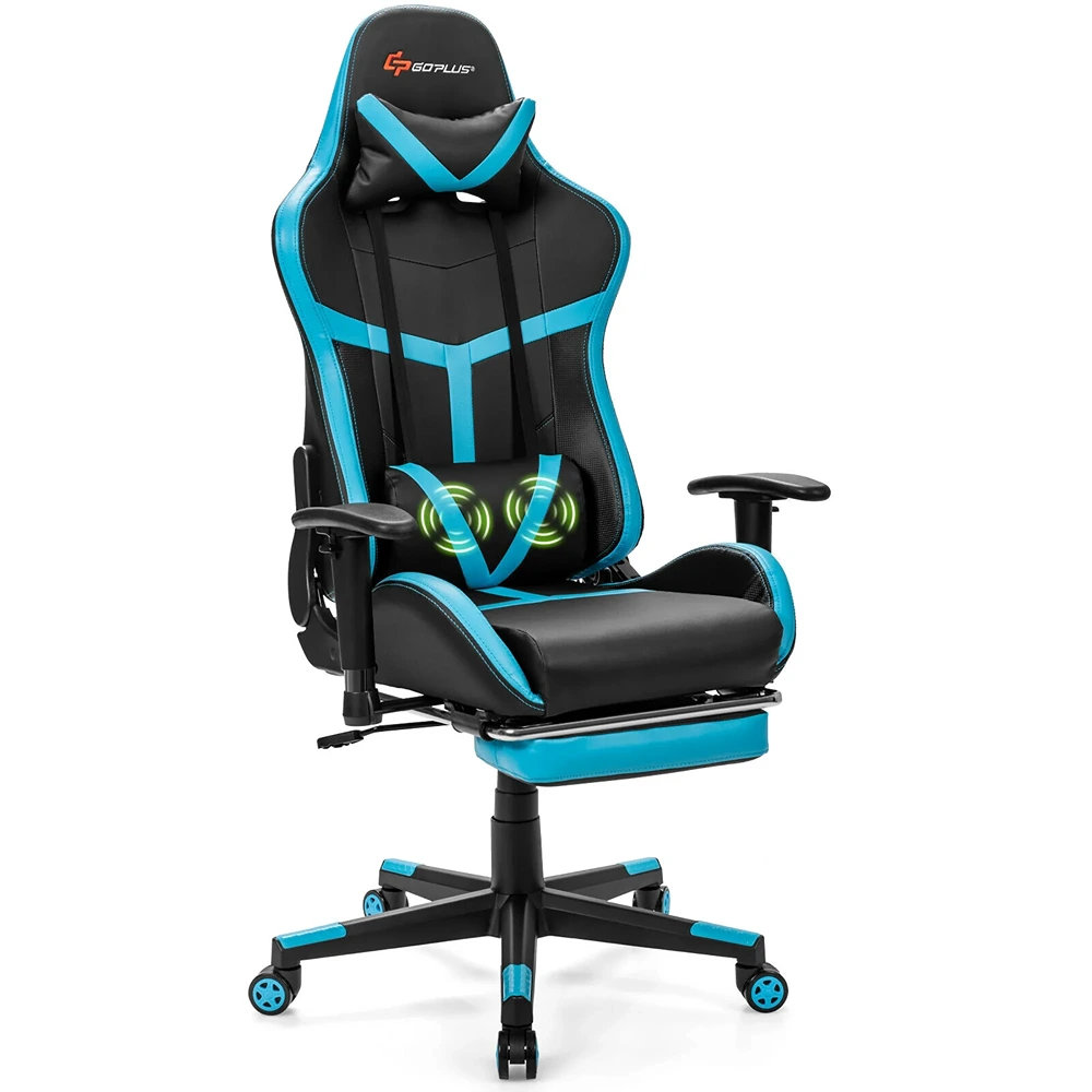 Costway massage led gaming chair with lumbar support & footrest new arrivals