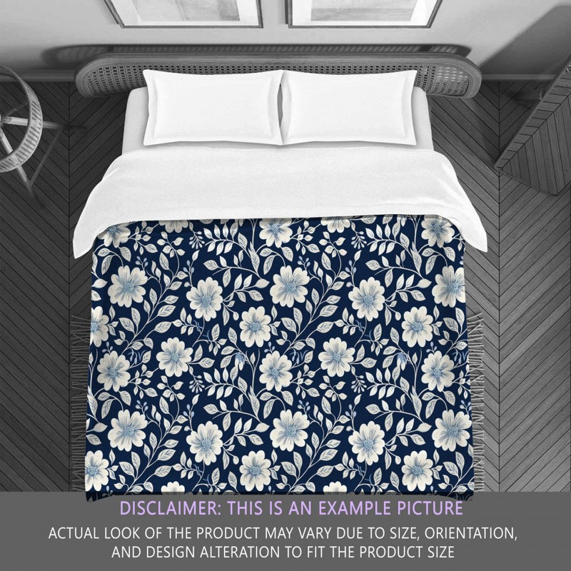 Polyester Floral Comforter, Queen Comforter, Navy/White