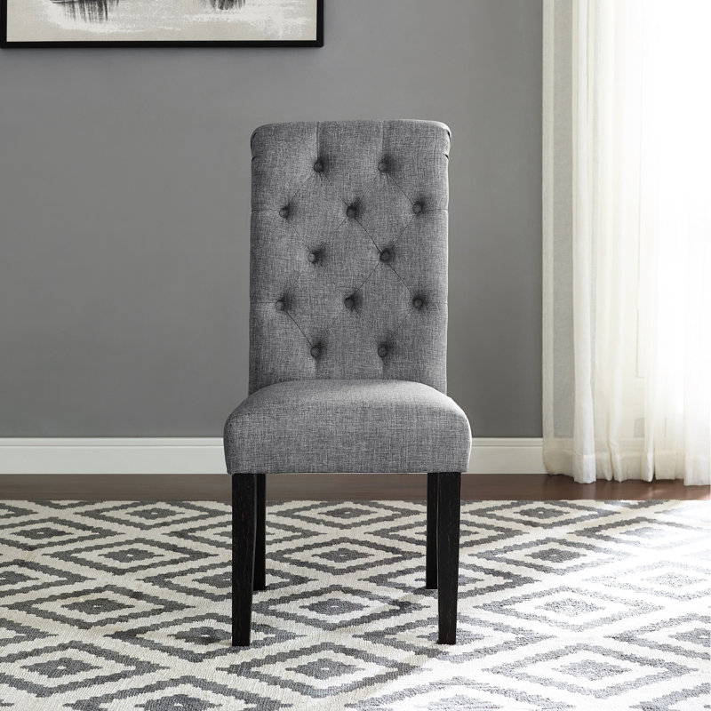 Chaise en bois massif gris, 2 pièces - confortable, tissu de construction, look élégant, Gris