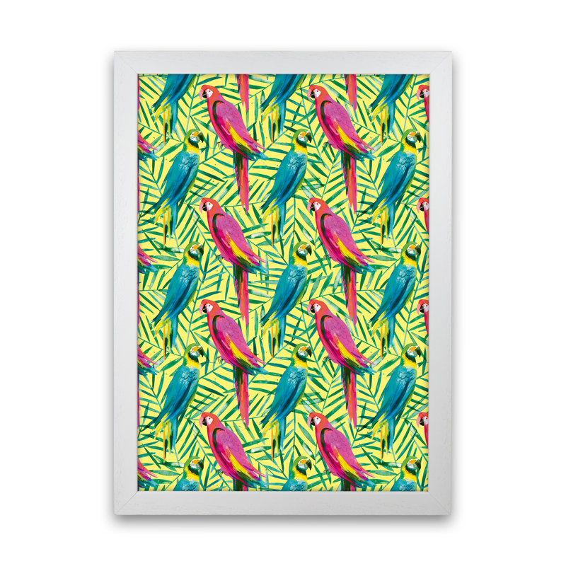 Tropical Parrots Palms - Print, White Framed, 34cm H x 25cm W x 3cm D