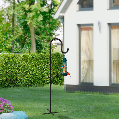 Adjustable Outdoor Shepherd Hook Stand With 5 Prong Base, 3/5 In Thick, Shiny Black (1 Packs)