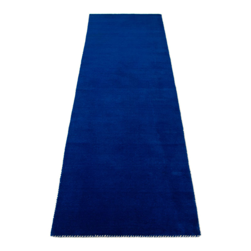 Solid Colour Wool Hand Woven Area Rug, Blue / White / Grey, Runner 80 x 400cm