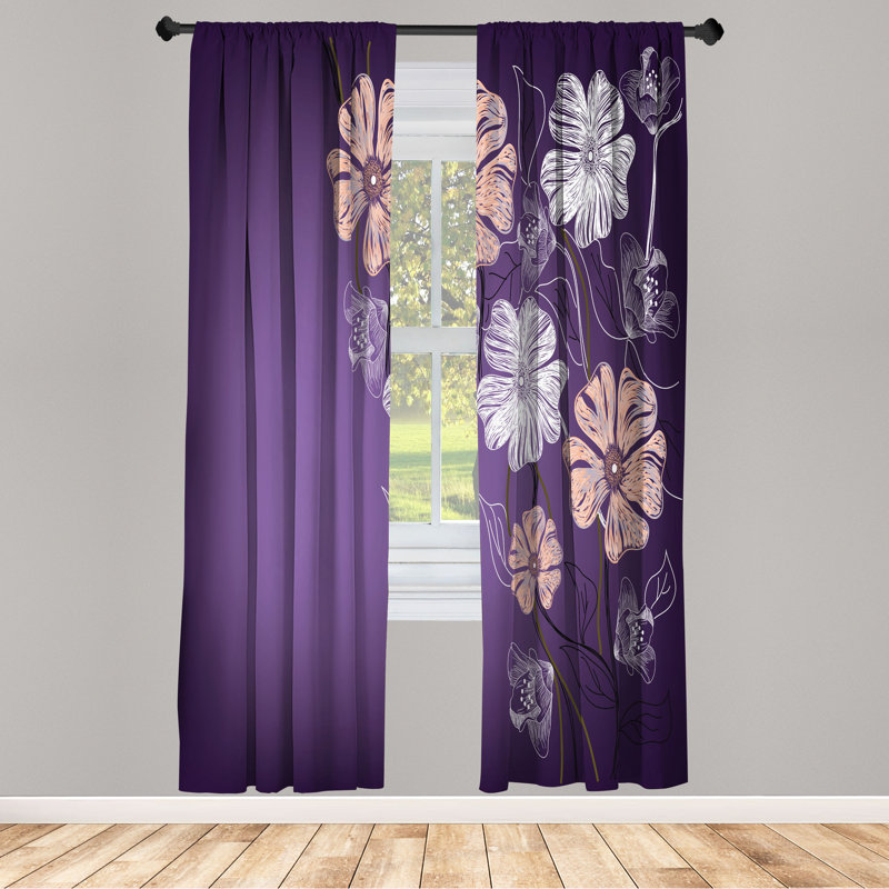 Winston Porter Art Curtains, Cherry Blossom Fantasy Garden, Violet White, 28" W x 63" L