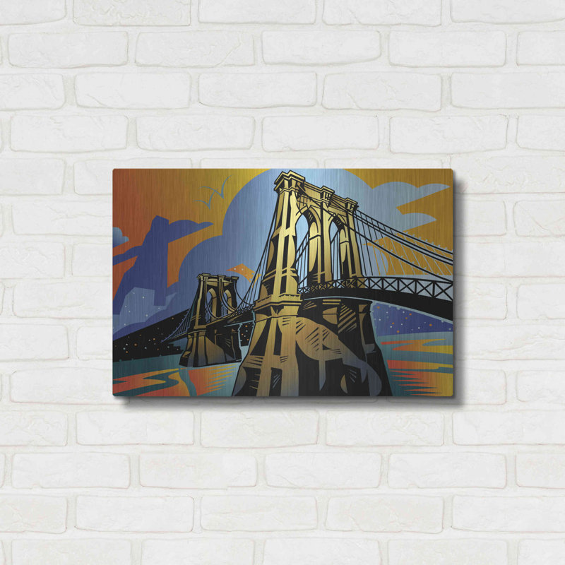 Winston Porter «Brooklyn Bridge» par David Chestnutt, art mural en métal, H 16 po x l 24 po