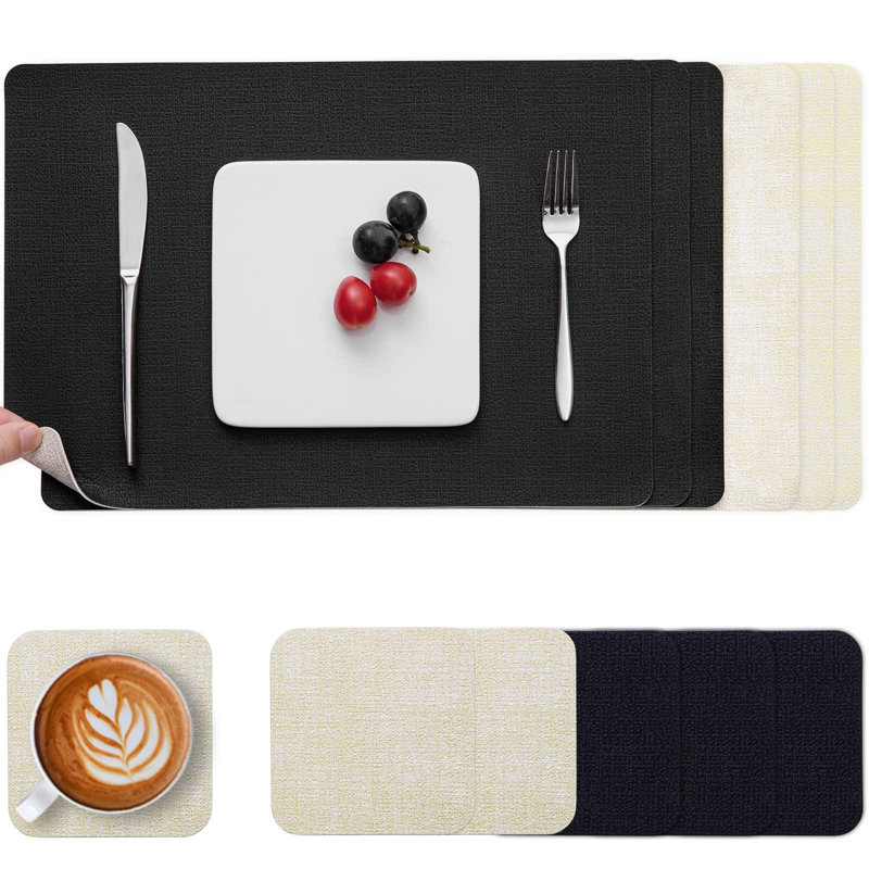 Faux Leather Placemat, Black Linen
