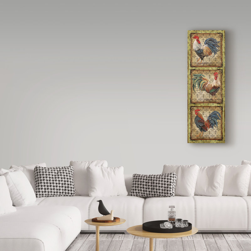 «Le Coq Rooster Trio» par Deagen, impression sur toile tendue, H 32 po x l 10 po x P 2 po