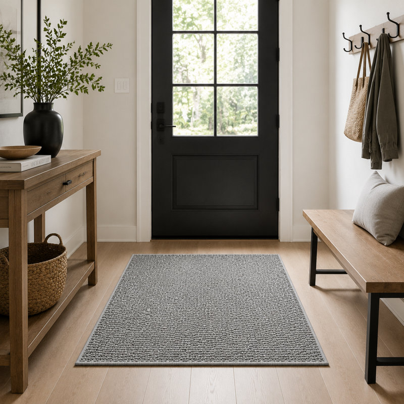 Low-Profile Non-Slip Indoor Area Rug, Washable & Stain Resistant, Grey, 55" x 79"