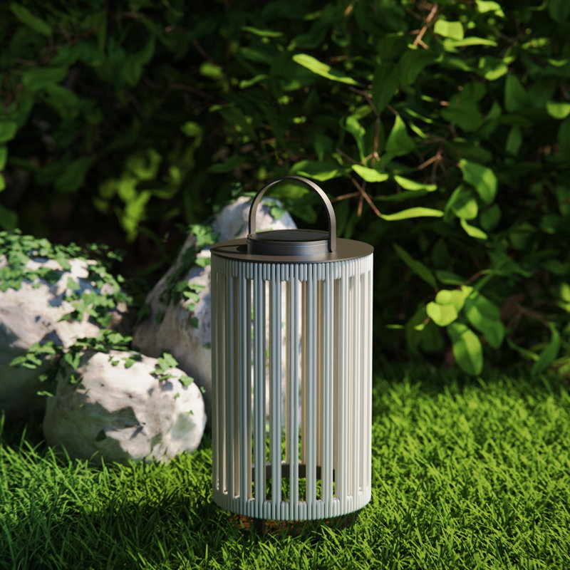 Outdoor Solar Lanterns Outdoor Hollowed-Out LED Floor Lights Aluminum Braided Rope Lantern with Handle,Grey, Gray