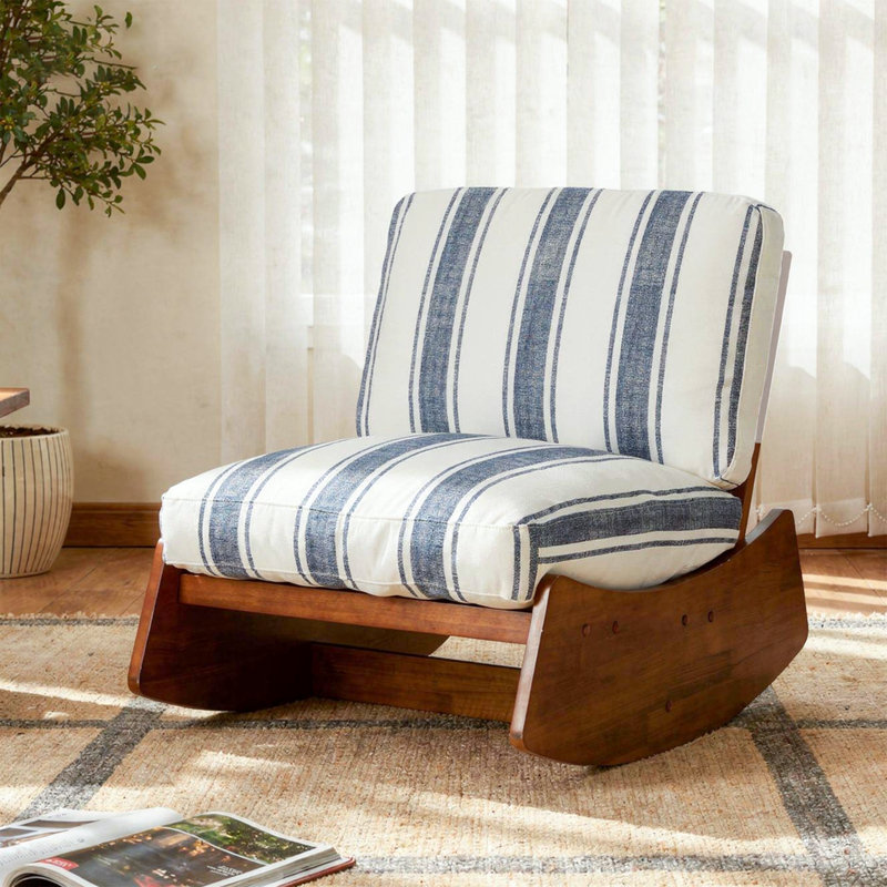 Chaise berçante rembourrée en bois massif, Dark Pink