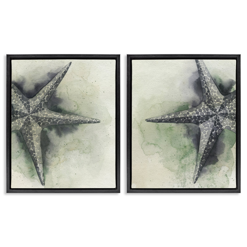 «Luxury Starfish Sand Beach», ensemble de 2 toiles flottantes encadrées par Grace Popp, Cadre flottant noir de jais