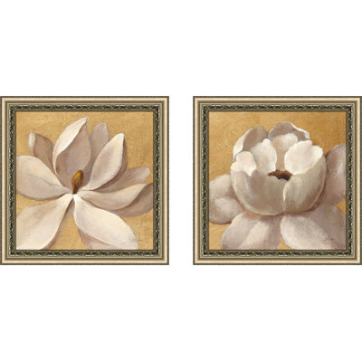 «Sunset Flower I on Gold», ensemble de 2 reproductions de peintures à l'acrylique encadrées