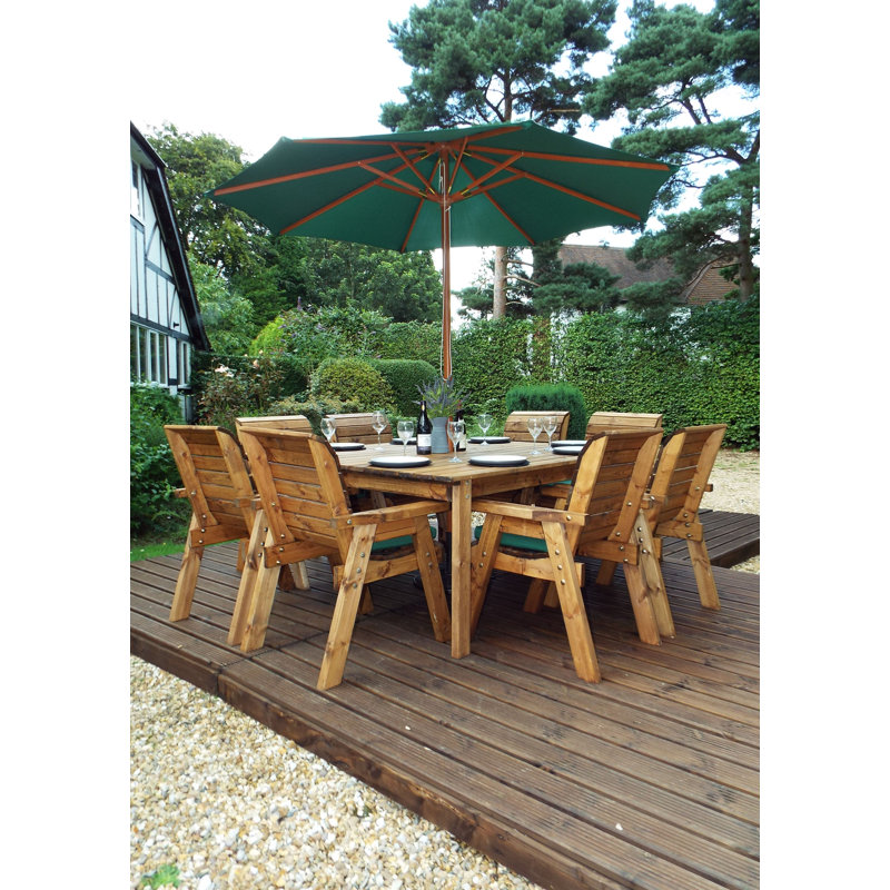 Franco 8 - Person Wood Patio Dining Set with Square Table , Cushions Included, Green