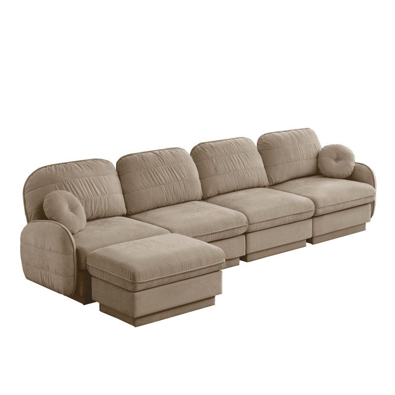L-shaped sofa, deep-seated sofa with a removable ottoman, Light Coffee Chenille, 37.4" H x 137" W x 57.8" D