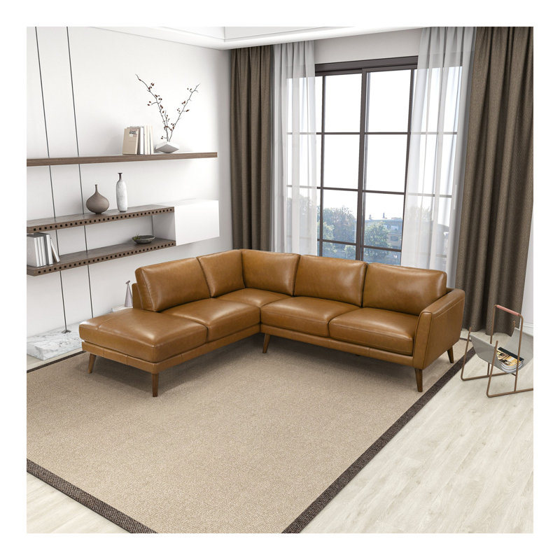 Canapé modulaire en cuir Benson, Cuir brun clair, Orienté à gauche (vu de face)
