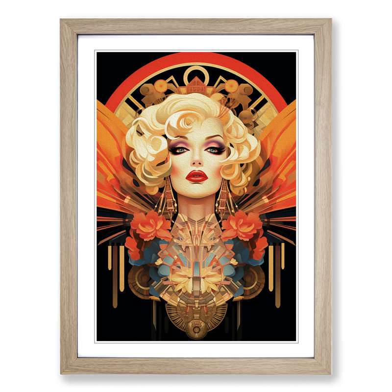 Drag Queen Art Deco - Single Picture Frame Print on Wood, Oak Framed, 46cm H x 34cm W
